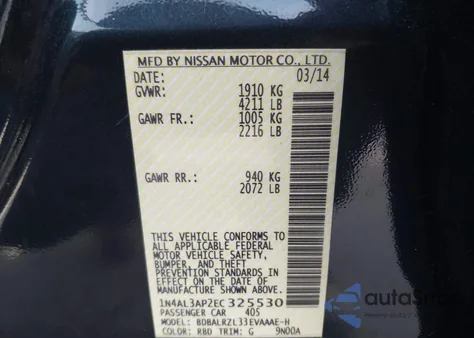 2014 Nissan Altima 2.5 S from USA, damaged, VIN 1N4AL3AP2EC325530